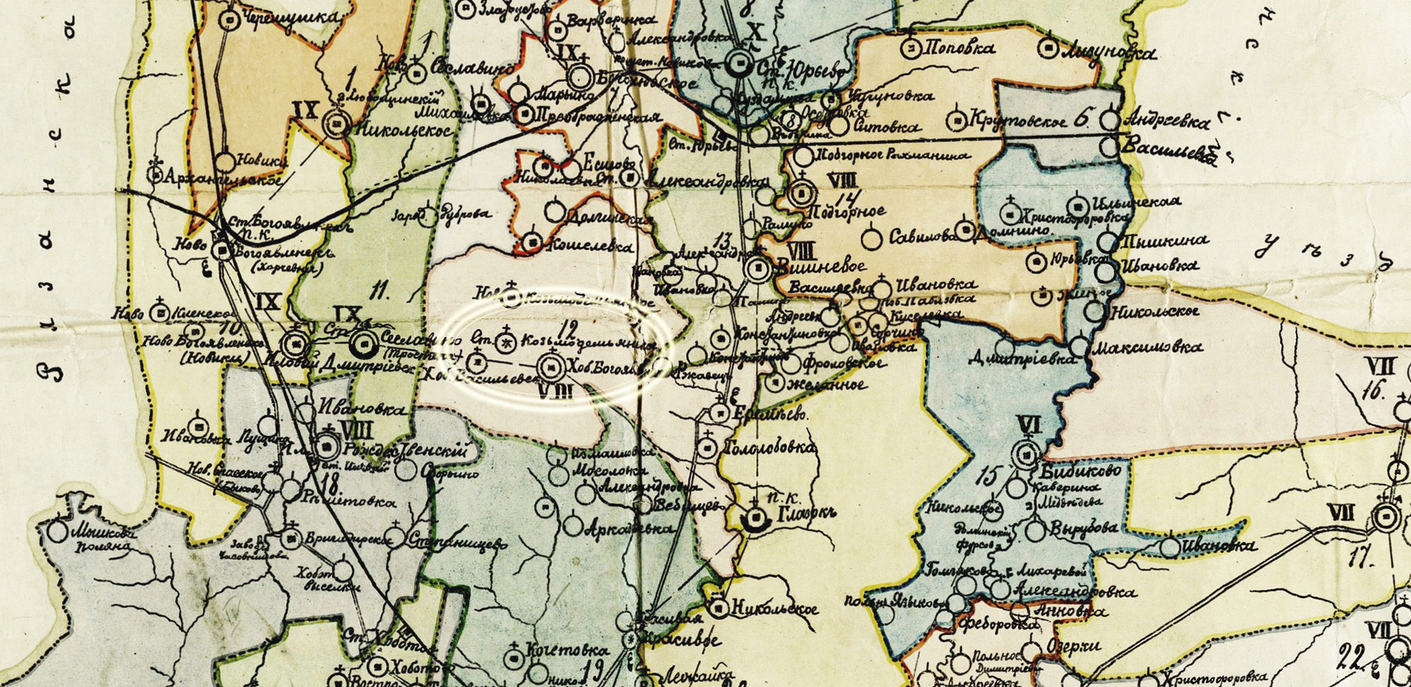 Фрагмент карты Козловского уезда Тамбовской губернии, 1909 г.